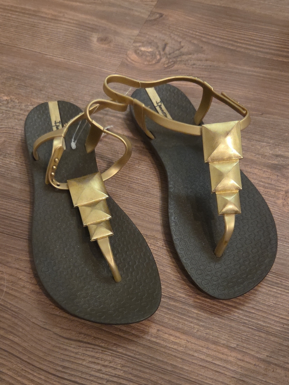 Gold Pyramid-Accent T-Strap Sandals - Women